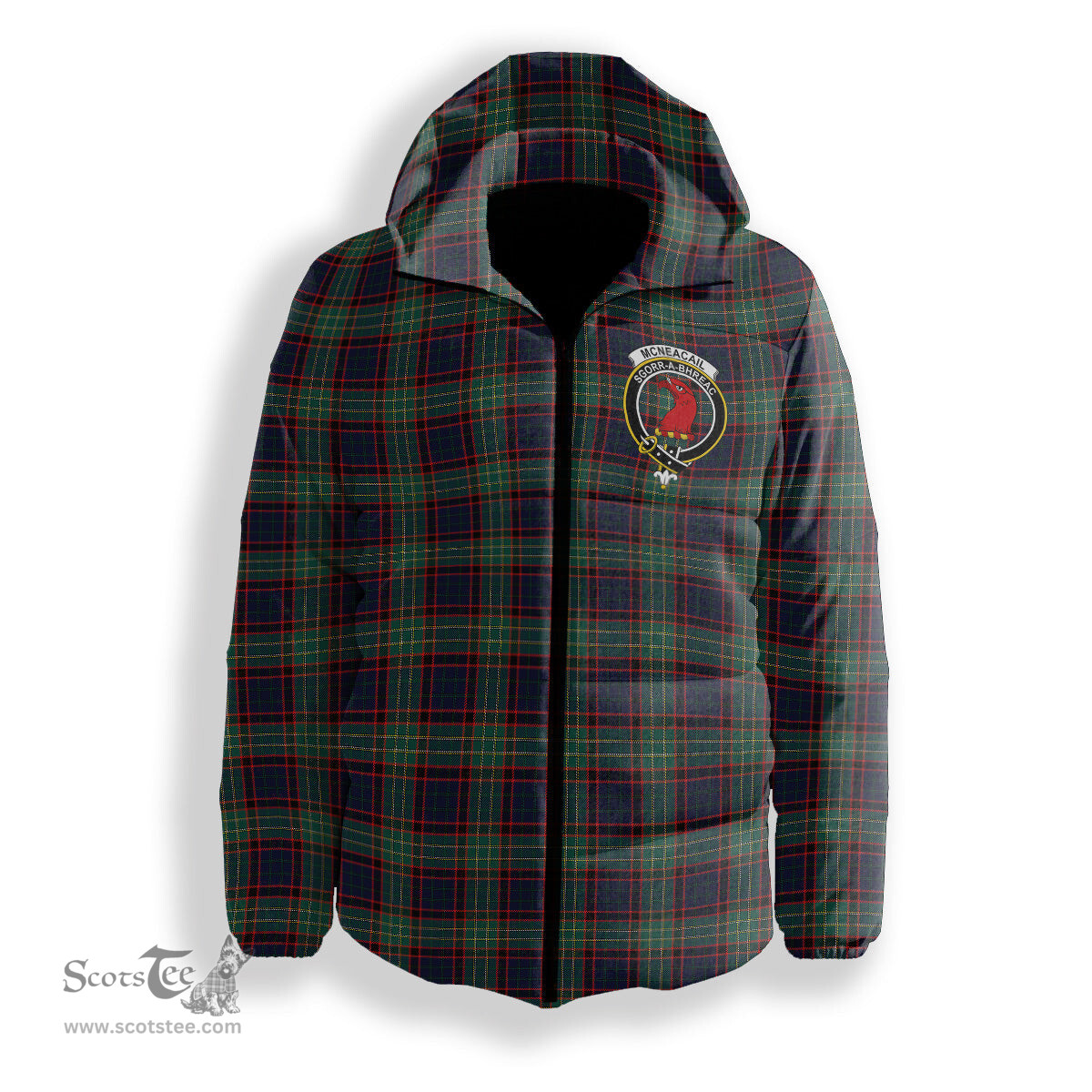 ScotsTee Shop Scottish McNeacail Hunting Modern Crest Tartan Down Jacket Winter White Duck Down Plaid