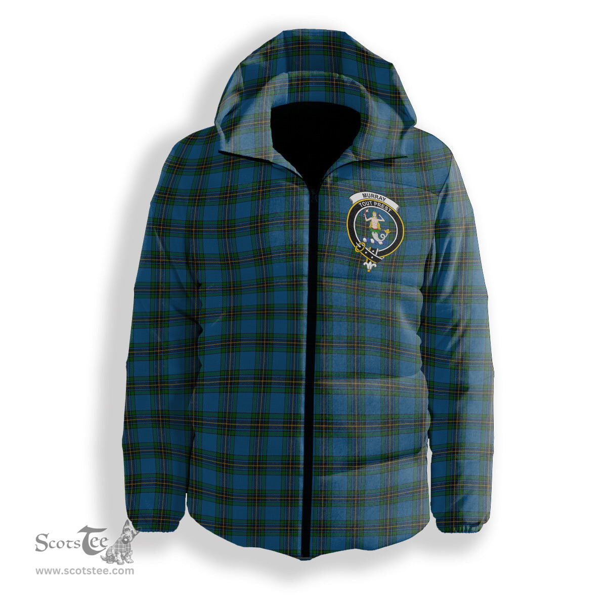ScotsTee Shop Scottish Murray of Elibank Crest Tartan Down Jacket Winter White Duck Down Plaid