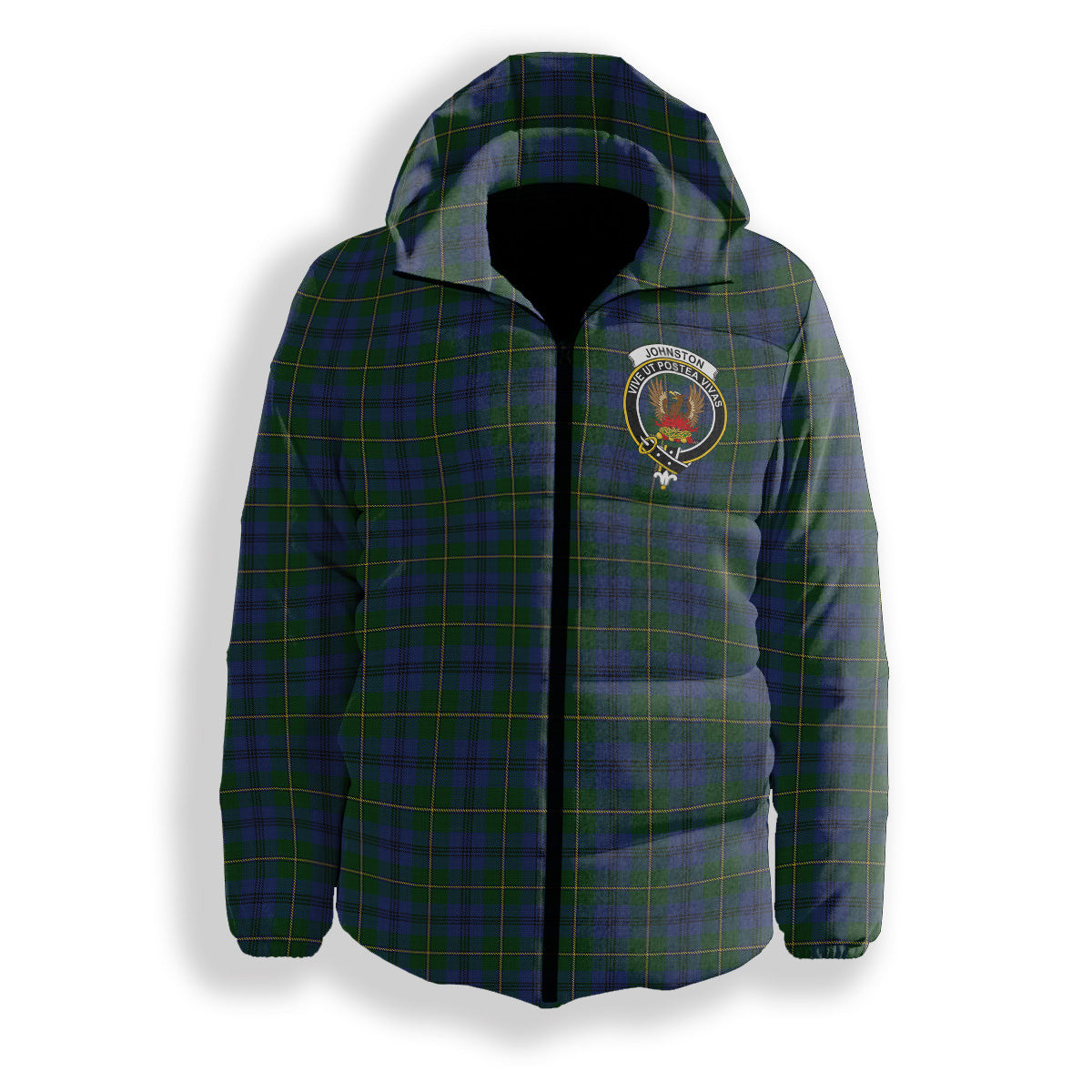 ScotsTee Shop Scottish Johnston 1 Crest Tartan Down Jacket Winter White Duck Down Plaid