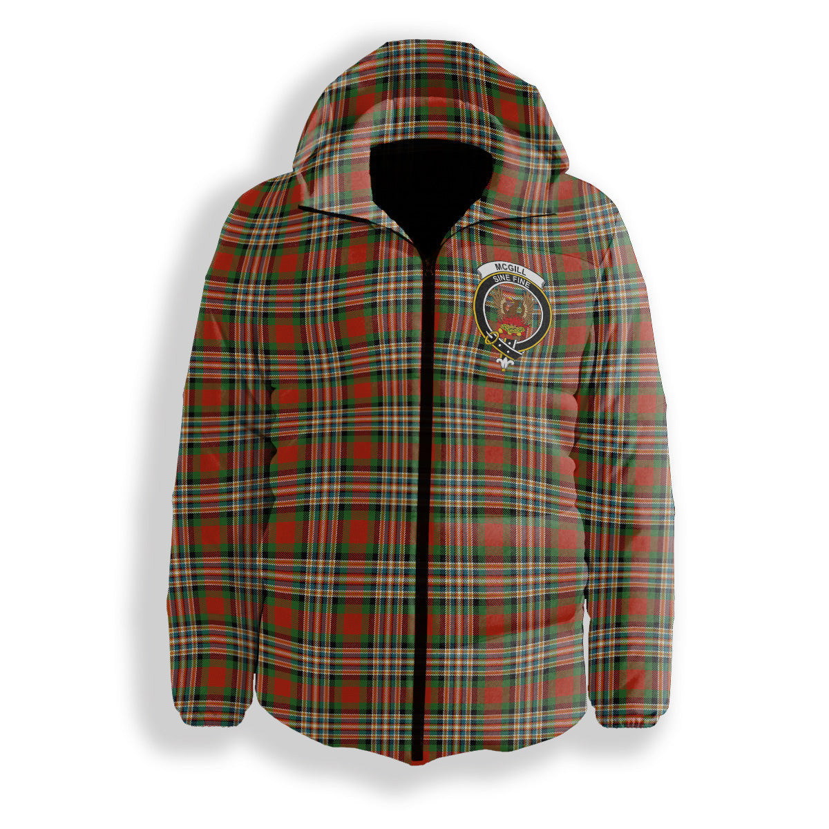 ScotsTee Shop Scottish McGill Ancient Crest Tartan Down Jacket Winter White Duck Down Plaid