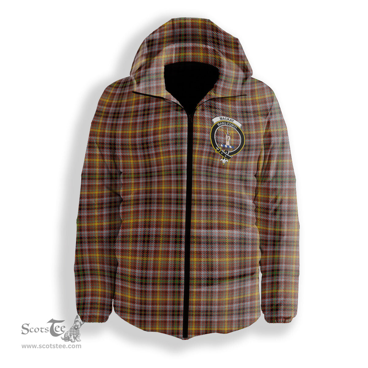 ScotsTee Shop Scottish MacKay of Strathnaver Ancient Crest Tartan Down Jacket Winter White Duck Down Plaid