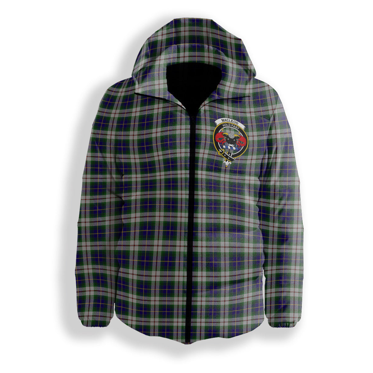 ScotsTee Shop Scottish MacLeod Of Californian Crest Tartan Down Jacket Winter White Duck Down Plaid
