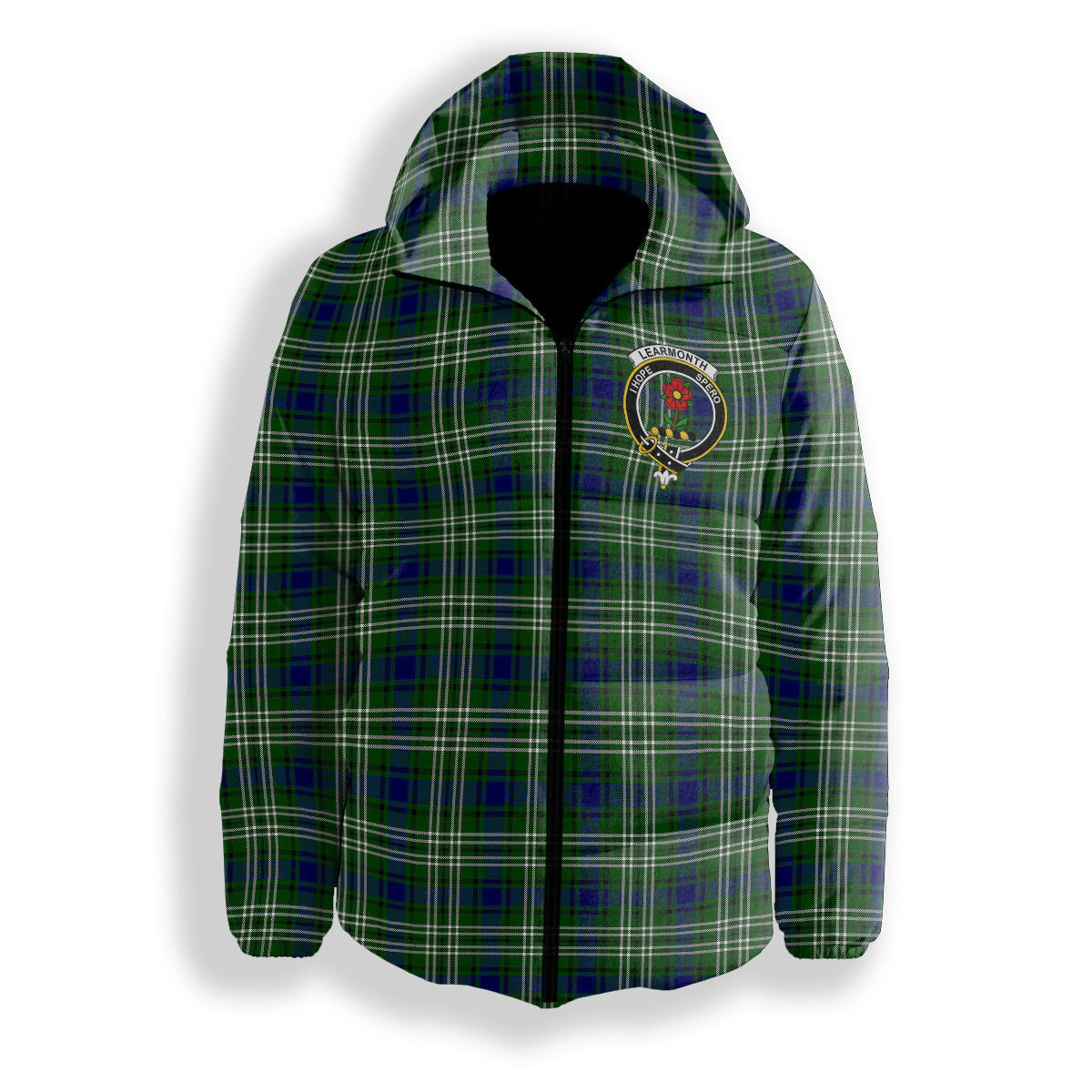 ScotsTee Shop Scottish Learmonth Crest Tartan Down Jacket Winter White Duck Down Plaid