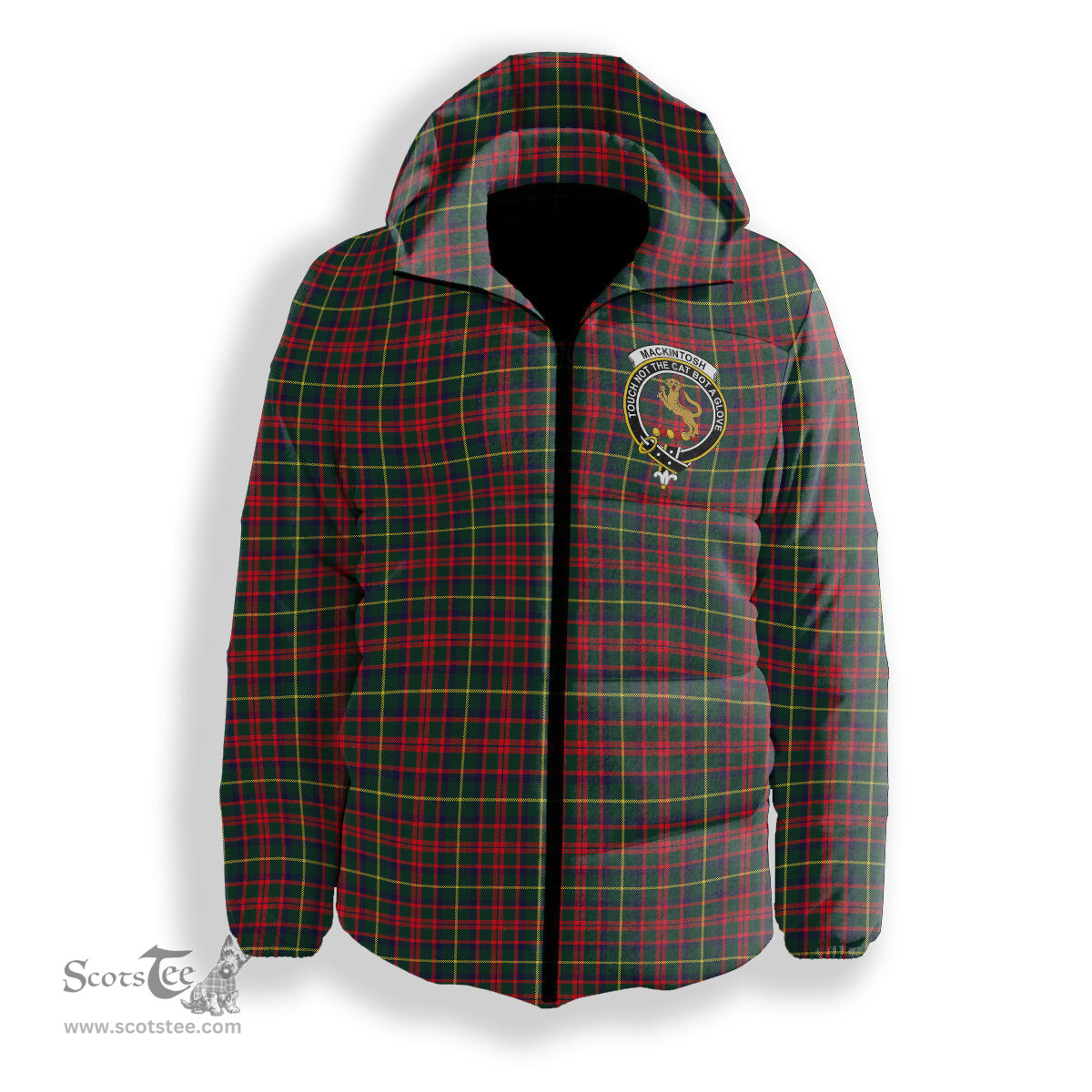 ScotsTee Shop Scottish MacKintosh Hunting Modern Crest Tartan Down Jacket Winter White Duck Down Plaid