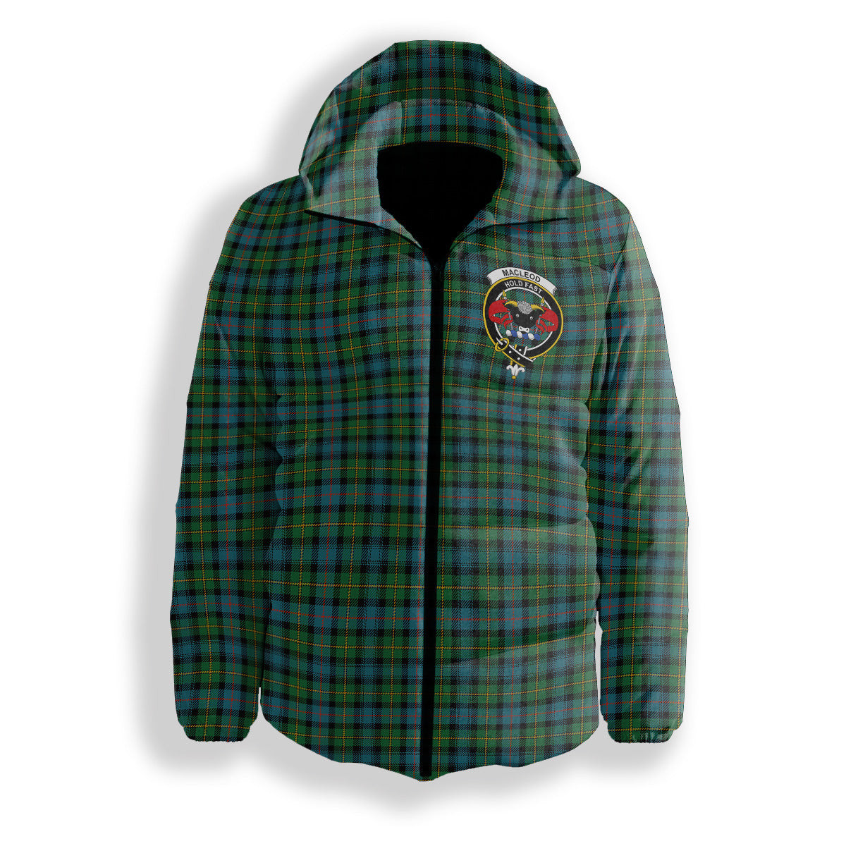 ScotsTee Shop Scottish MacLeod of Skye Ancient Crest Tartan Down Jacket Winter White Duck Down Plaid