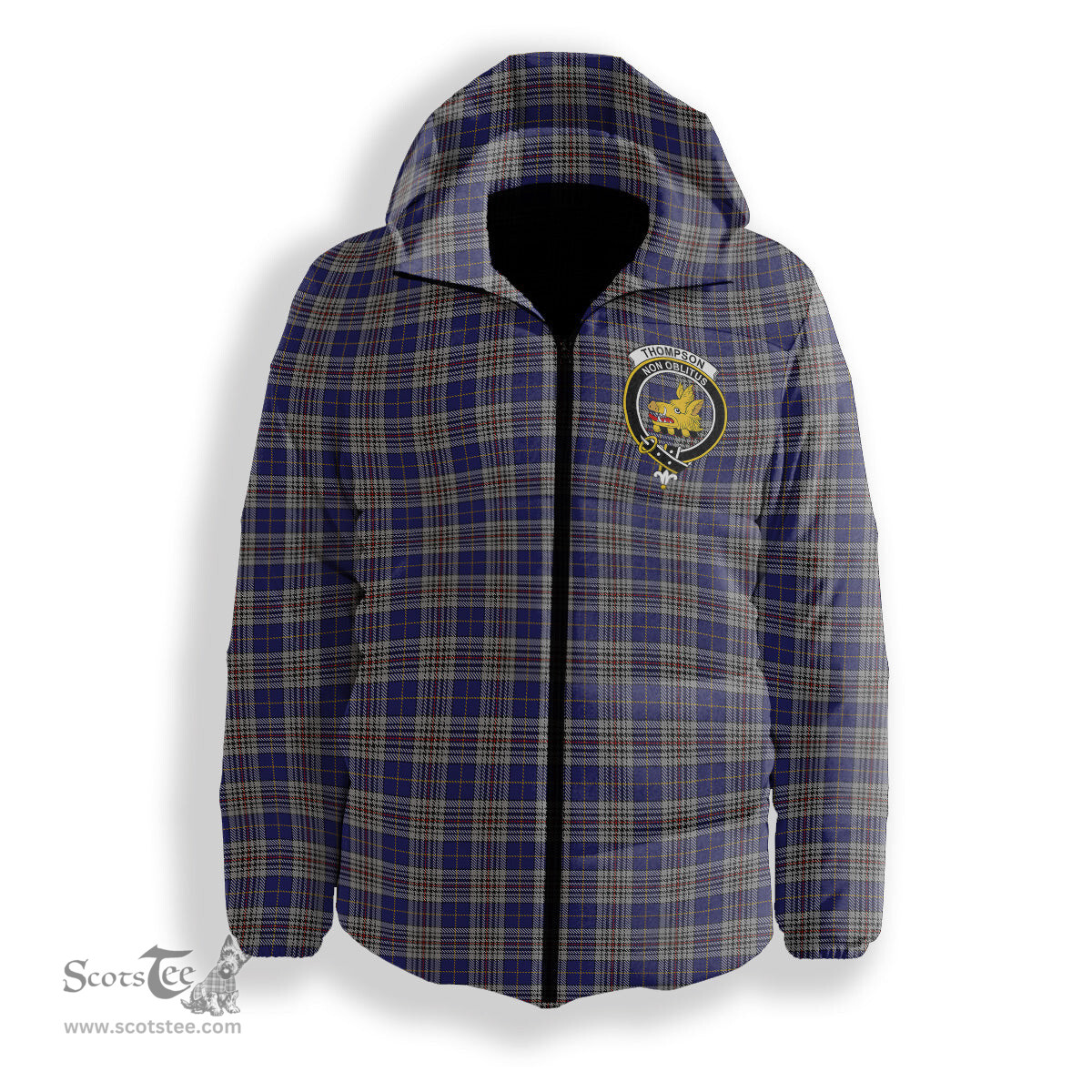 ScotsTee Shop Scottish Thompson Variant Crest Tartan Down Jacket Winter White Duck Down Plaid