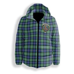 ScotsTee Shop Scottish Sutherland Old Ancient SC Crest Tartan Down Jacket Winter White Duck Down Plaid