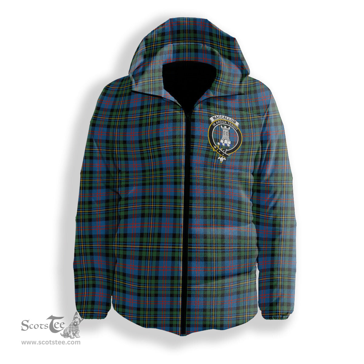 ScotsTee Shop Scottish MacCallum of Berwick Ancient Crest Tartan Down Jacket Winter White Duck Down Plaid