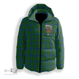 ScotsTee Shop Scottish Johnston Crest Tartan Down Jacket Winter White Duck Down Plaid