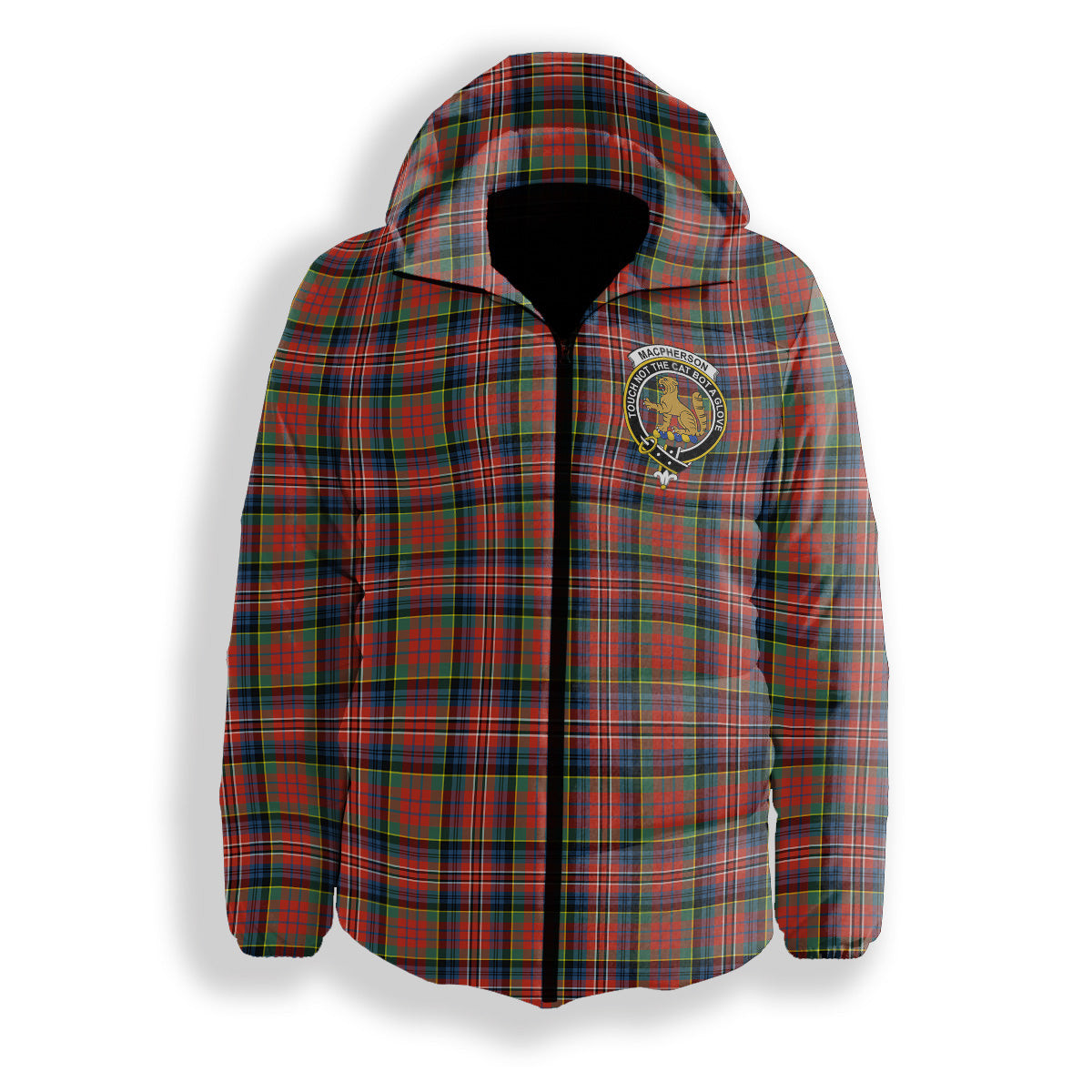 ScotsTee Shop Scottish MacPherson Ancient SC Crest Tartan Down Jacket Winter White Duck Down Plaid