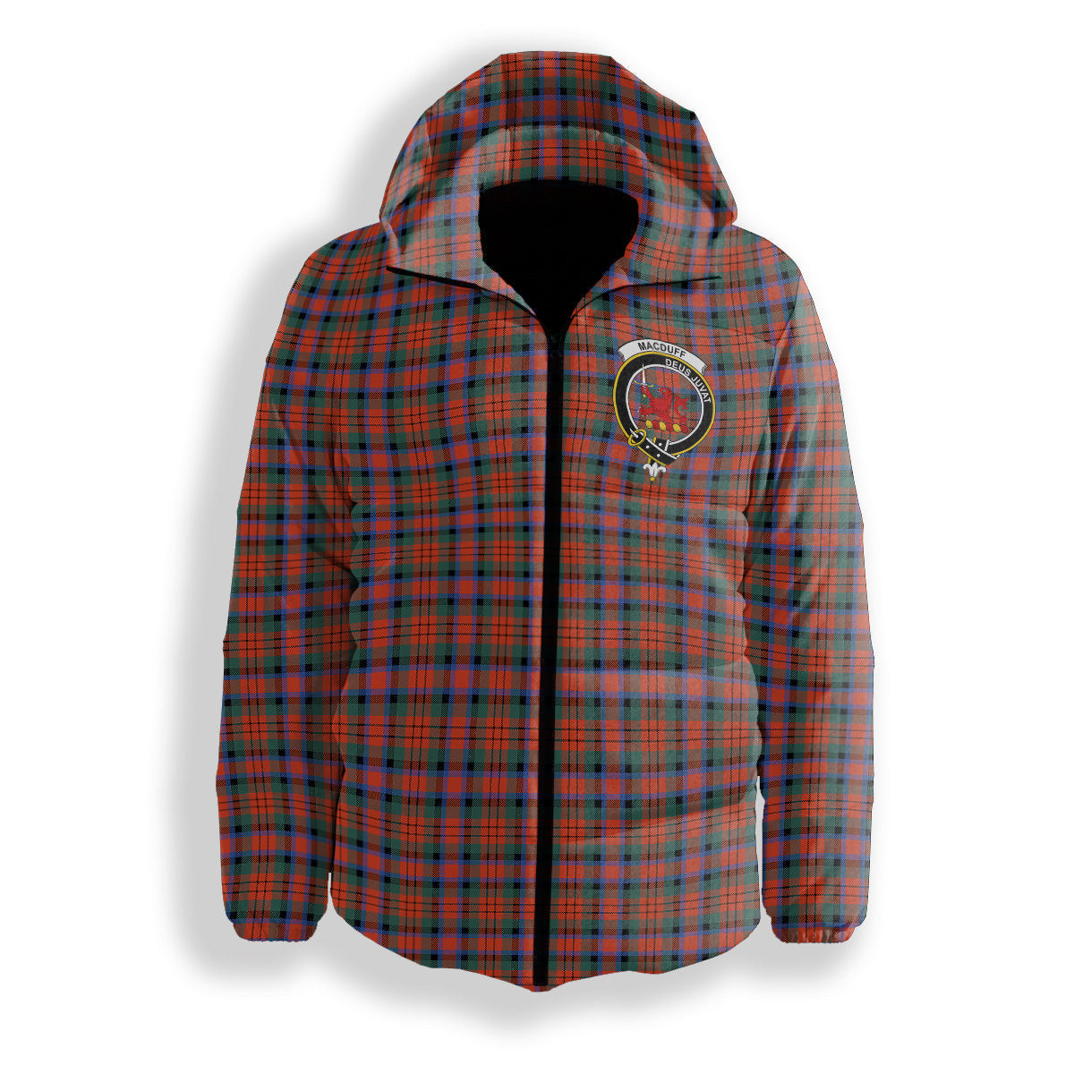 ScotsTee Shop Scottish MacDuff Ancient Crest Tartan Down Jacket Winter White Duck Down Plaid
