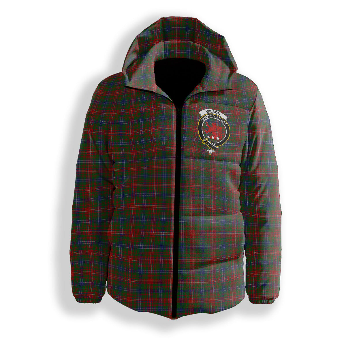 ScotsTee Shop Scottish Wilson Janet Crest Tartan Down Jacket Winter White Duck Down Plaid
