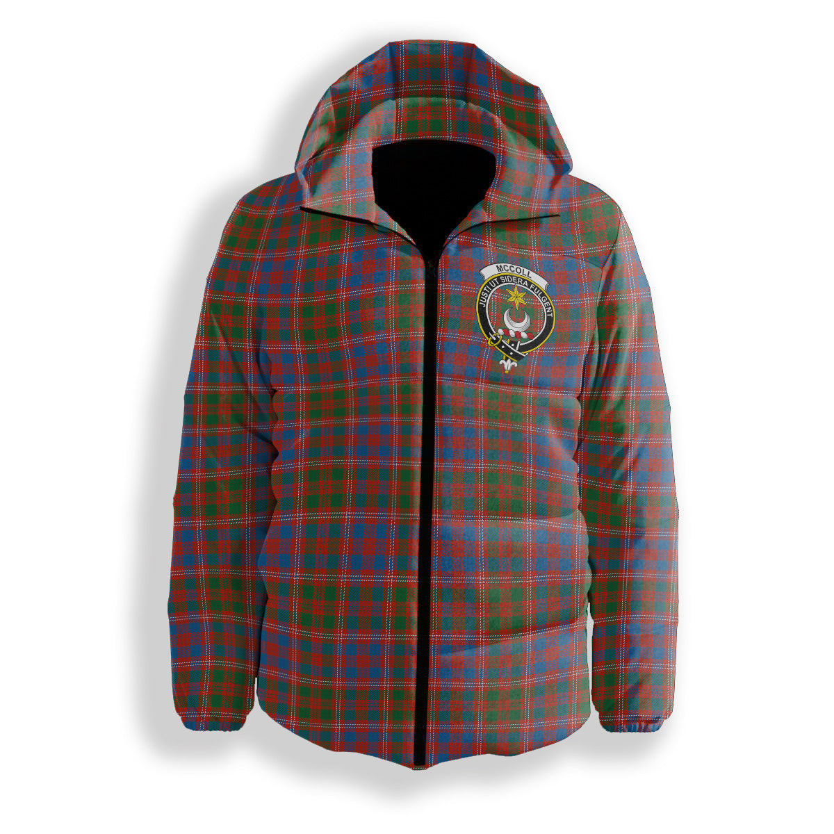 ScotsTee Shop Scottish McColl Hunting Ancient Crest Tartan Down Jacket Winter White Duck Down Plaid