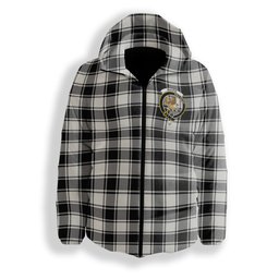 ScotsTee Shop Scottish MacFie Black & White Ancient Crest Tartan Down Jacket Winter White Duck Down Plaid