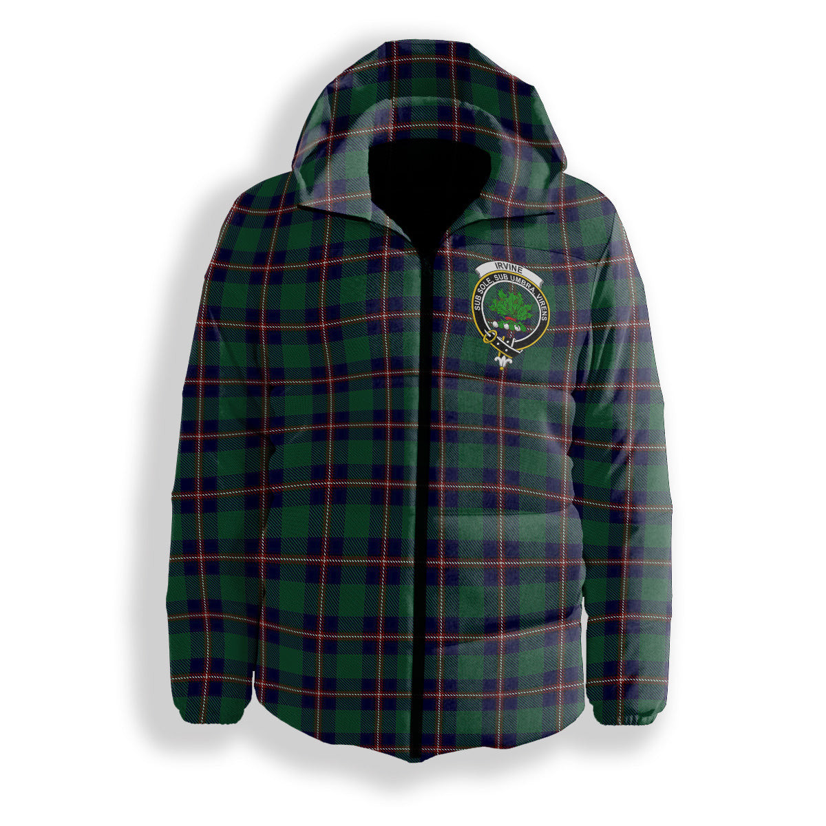 ScotsTee Shop Scottish Irvine Glenn Crest Tartan Down Jacket Winter White Duck Down Plaid