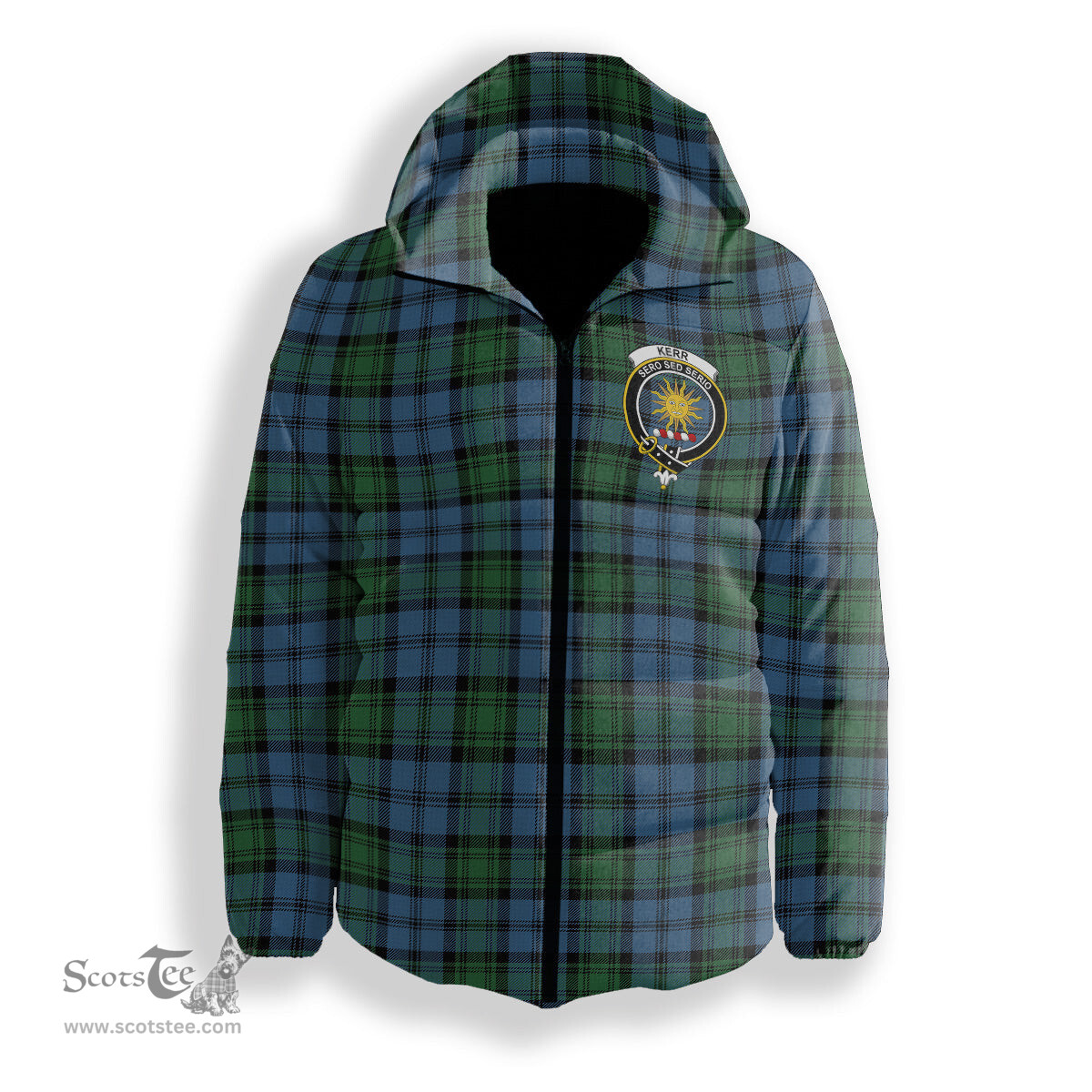 ScotsTee Shop Scottish Kerr Hunting Ancient Crest Tartan Down Jacket Winter White Duck Down Plaid