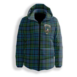 ScotsTee Shop Scottish Stevenson Hunting Red Stripe Crest Tartan Down Jacket Winter White Duck Down Plaid