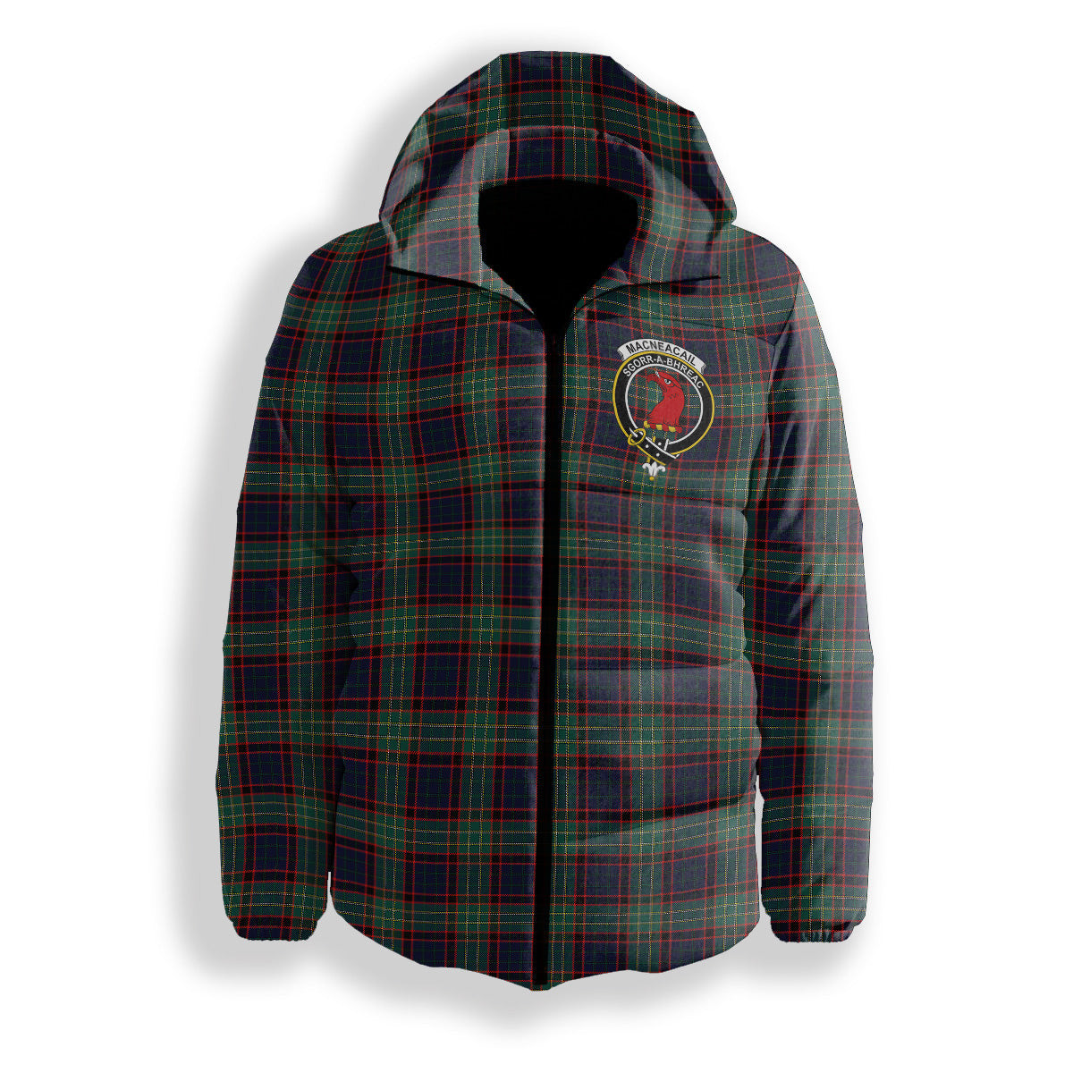 ScotsTee Shop Scottish MacNeacail Hunting Modern Crest Tartan Down Jacket Winter White Duck Down Plaid