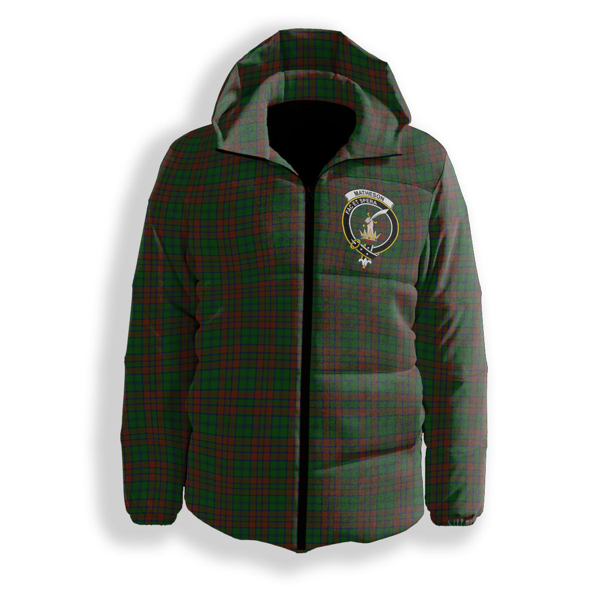 ScotsTee Shop Scottish Matheson Hunting Highland Society of London Crest Tartan Down Jacket Winter White Duck Down Plaid