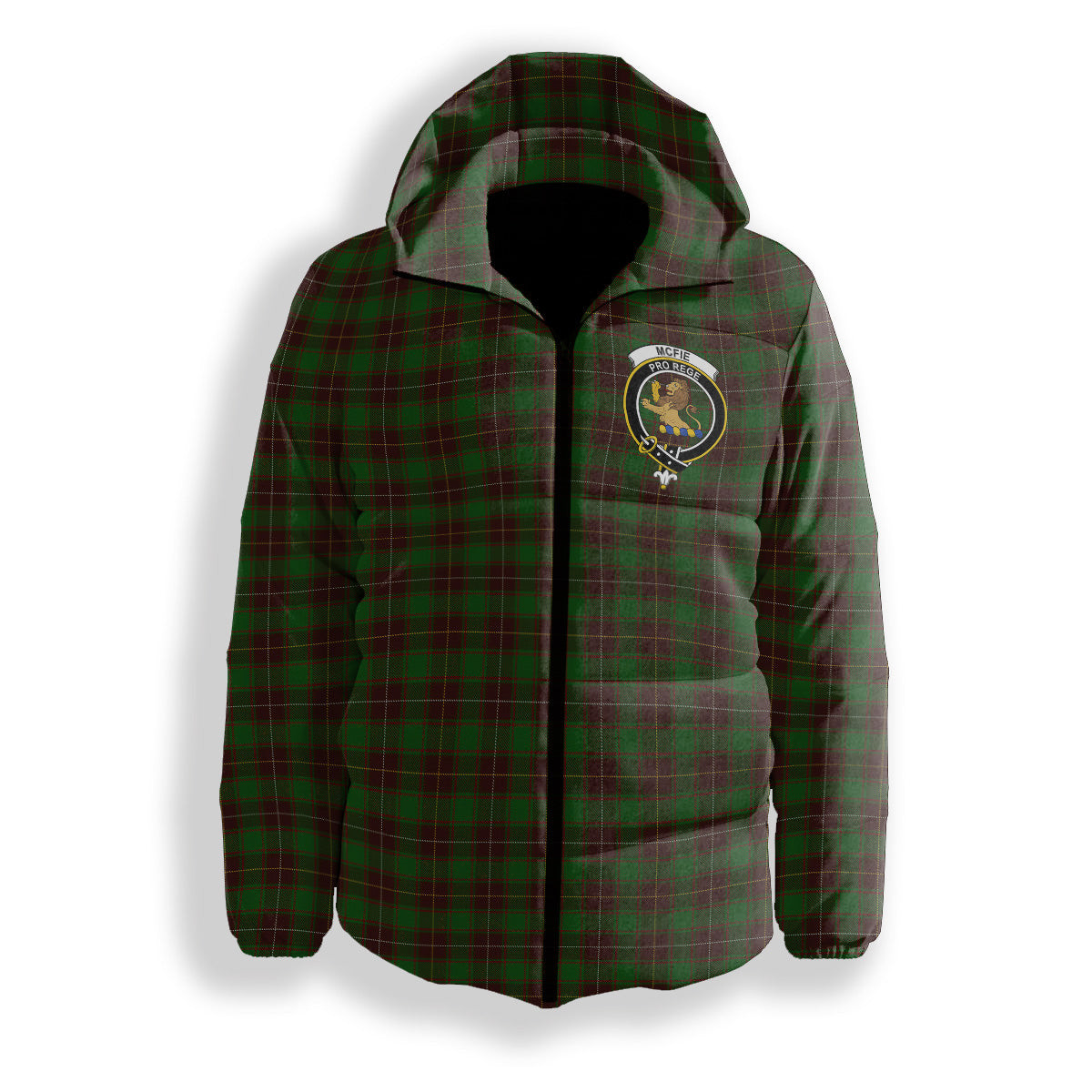 ScotsTee Shop Scottish McFie Hunting Crest Tartan Down Jacket Winter White Duck Down Plaid