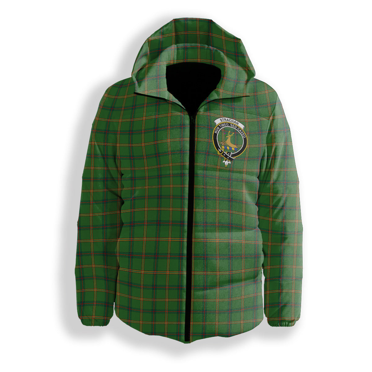 ScotsTee Shop Scottish Strachan Hunting Modern Crest Tartan Down Jacket Winter White Duck Down Plaid