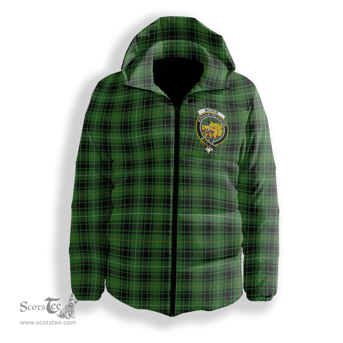 ScotsTee Shop Scottish McIver Hunting Ancient Crest Tartan Down Jacket Winter White Duck Down Plaid