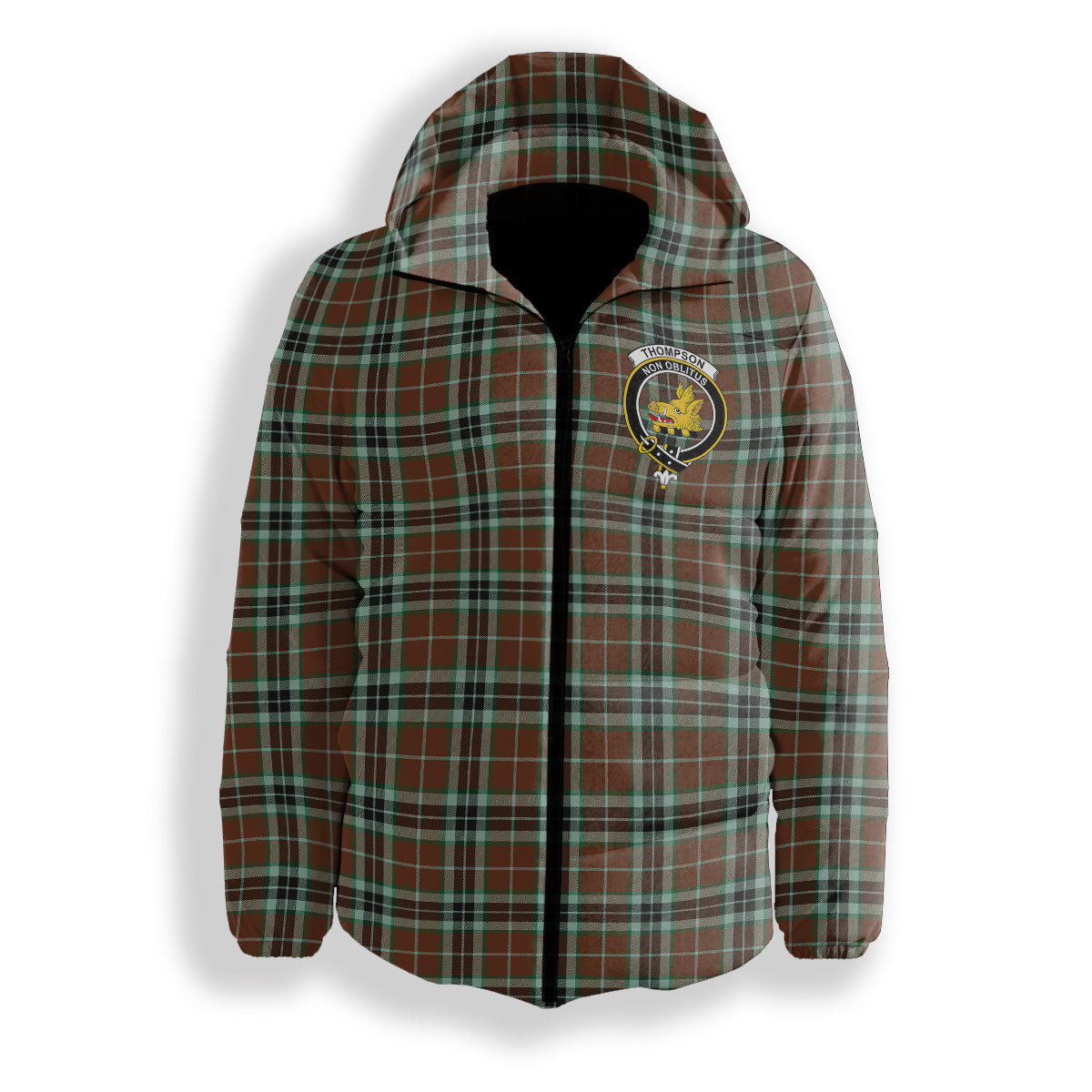 ScotsTee Shop Scottish Thompson Society Hunting Modern Crest Tartan Down Jacket Winter White Duck Down Plaid