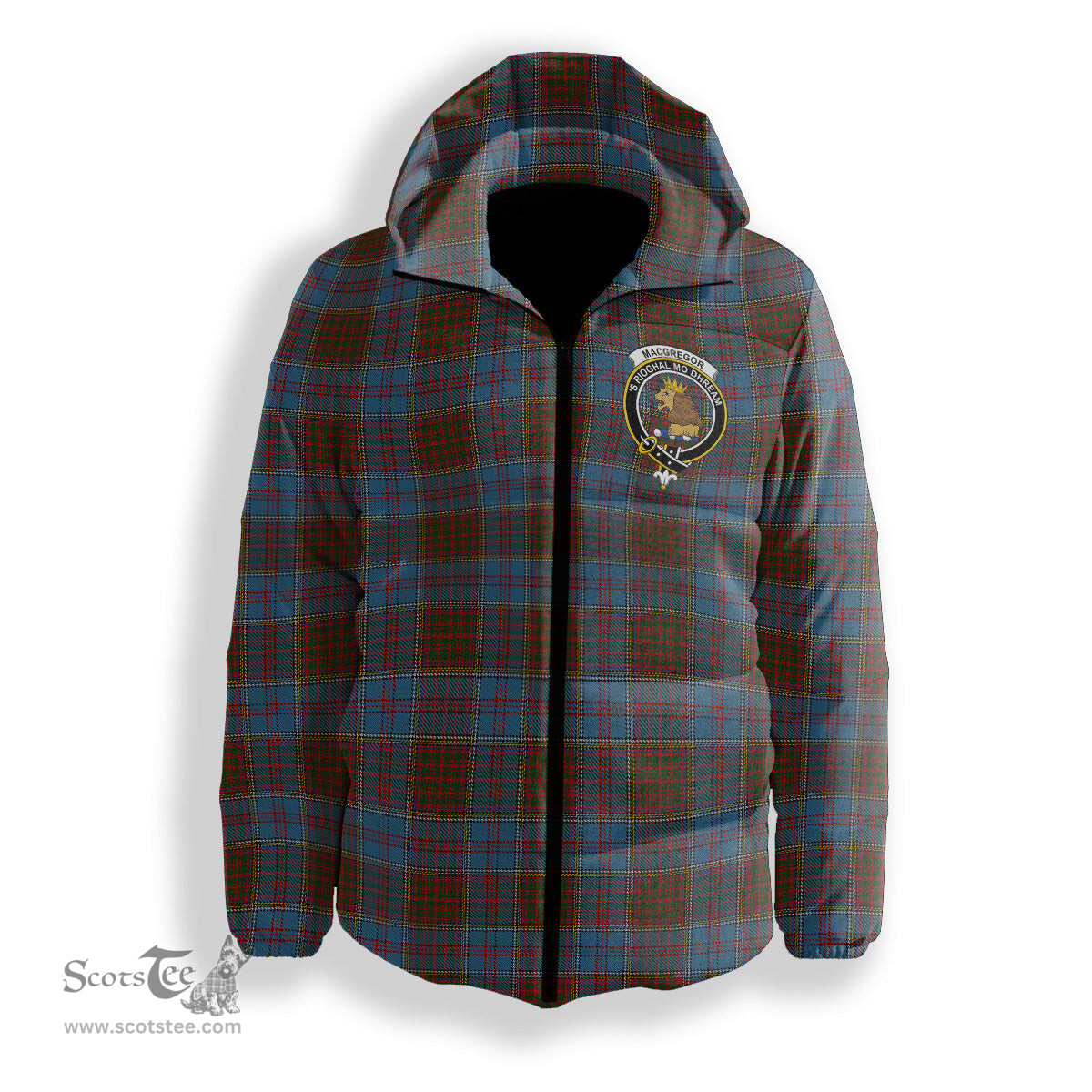 ScotsTee Shop Scottish MacGregor Hastie Crest Tartan Down Jacket Winter White Duck Down Plaid