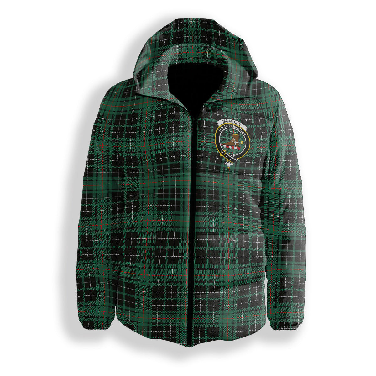 ScotsTee Shop Scottish McAuley Hunting Ancient Crest Tartan Down Jacket Winter White Duck Down Plaid