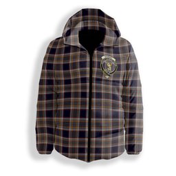 ScotsTee Shop Scottish Stewart Navy Crest Tartan Down Jacket Winter White Duck Down Plaid