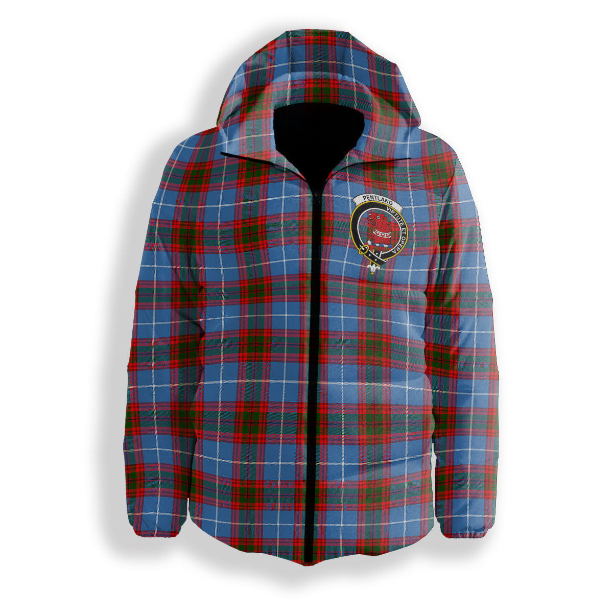 ScotsTee Shop Scottish Pentland Crest Tartan Down Jacket Winter White Duck Down Plaid