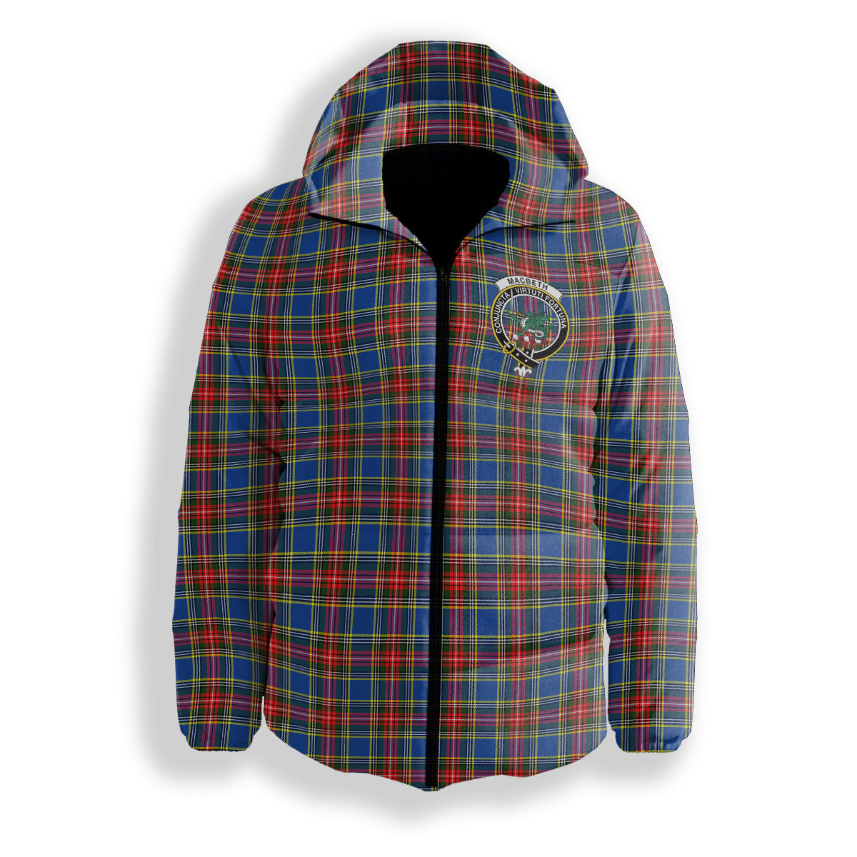 ScotsTee Shop Scottish MacBeth Modern SC Crest Tartan Down Jacket Winter White Duck Down Plaid