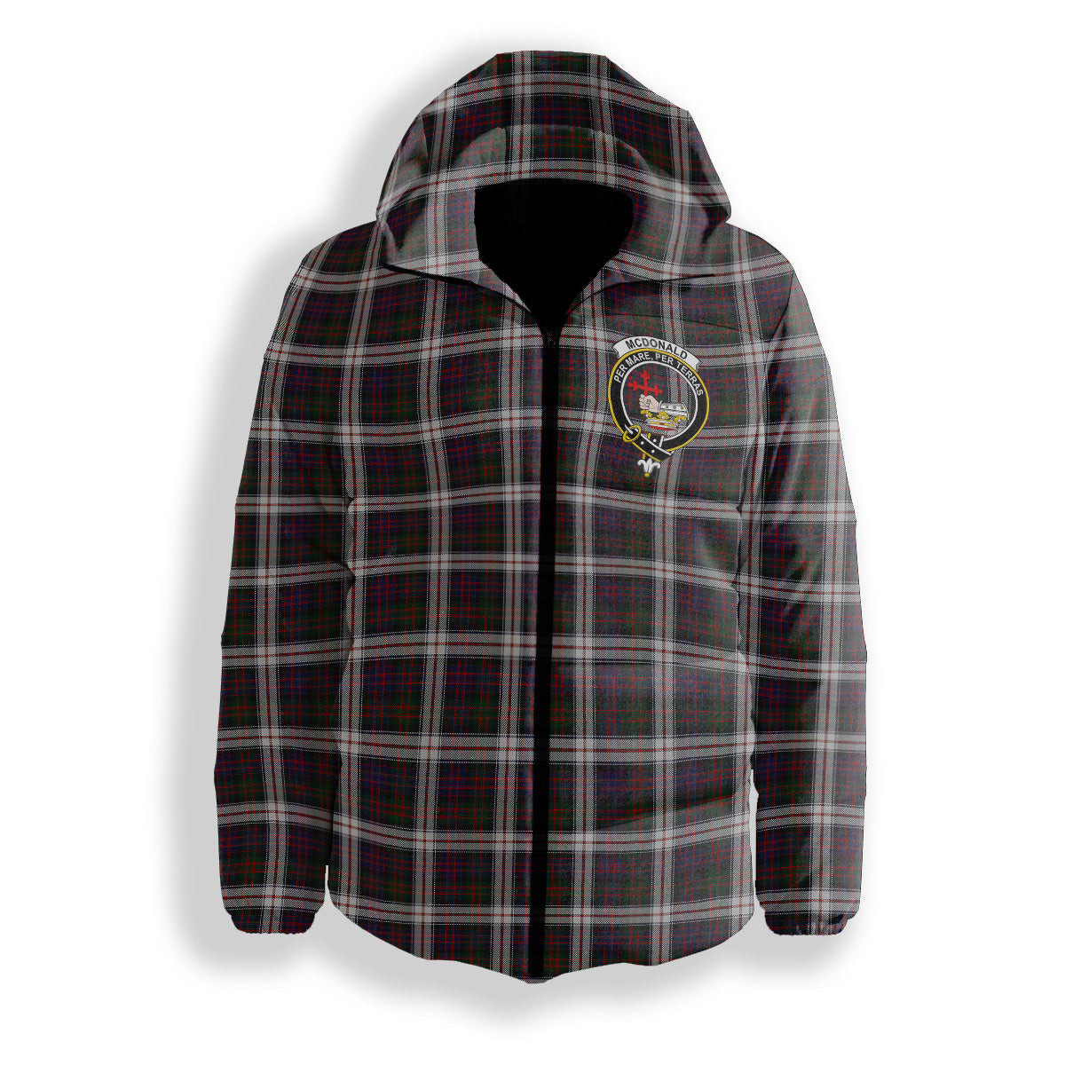 ScotsTee Shop Scottish McDonald Dress Crest Tartan Down Jacket Winter White Duck Down Plaid