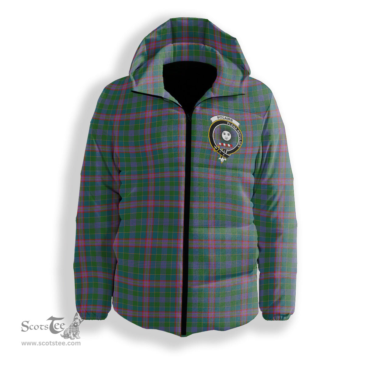ScotsTee Shop Scottish Pitcairn Hunting Ancient Crest Tartan Down Jacket Winter White Duck Down Plaid