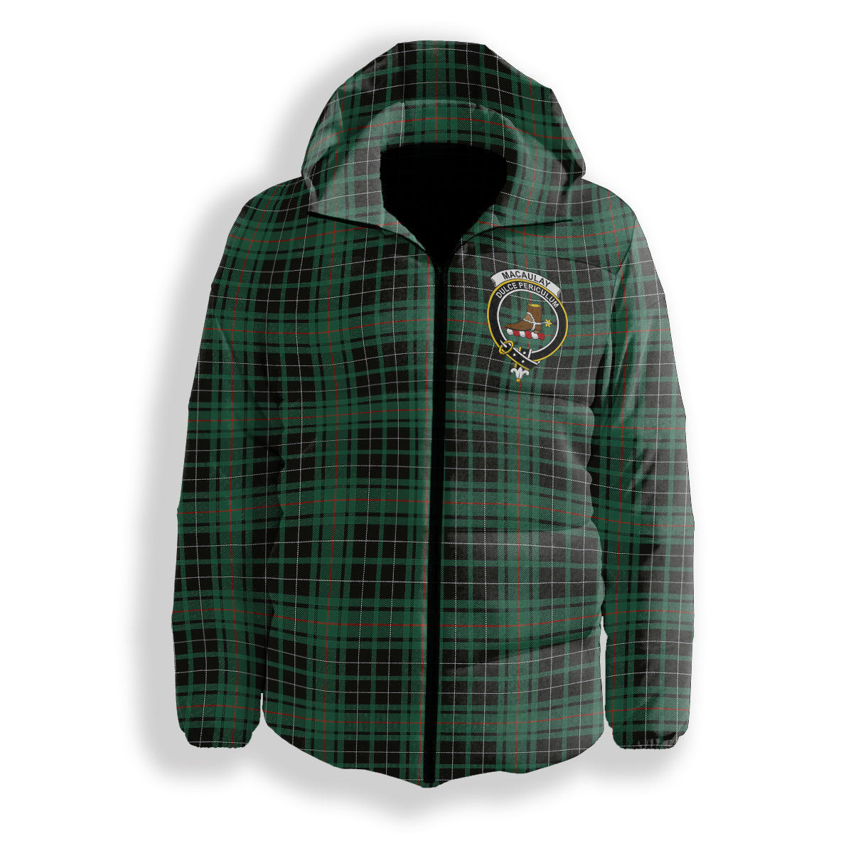 ScotsTee Shop Scottish MacAulay Hunting Ancient Crest Tartan Down Jacket Winter White Duck Down Plaid