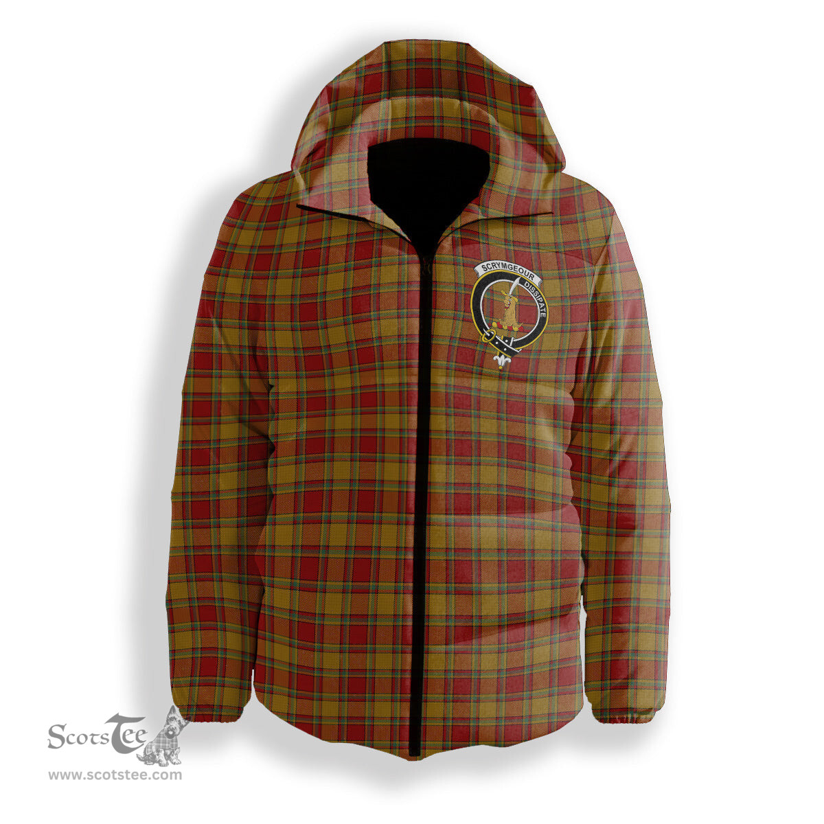 ScotsTee Shop Scottish Scrymgeour Crest Tartan Down Jacket Winter White Duck Down Plaid