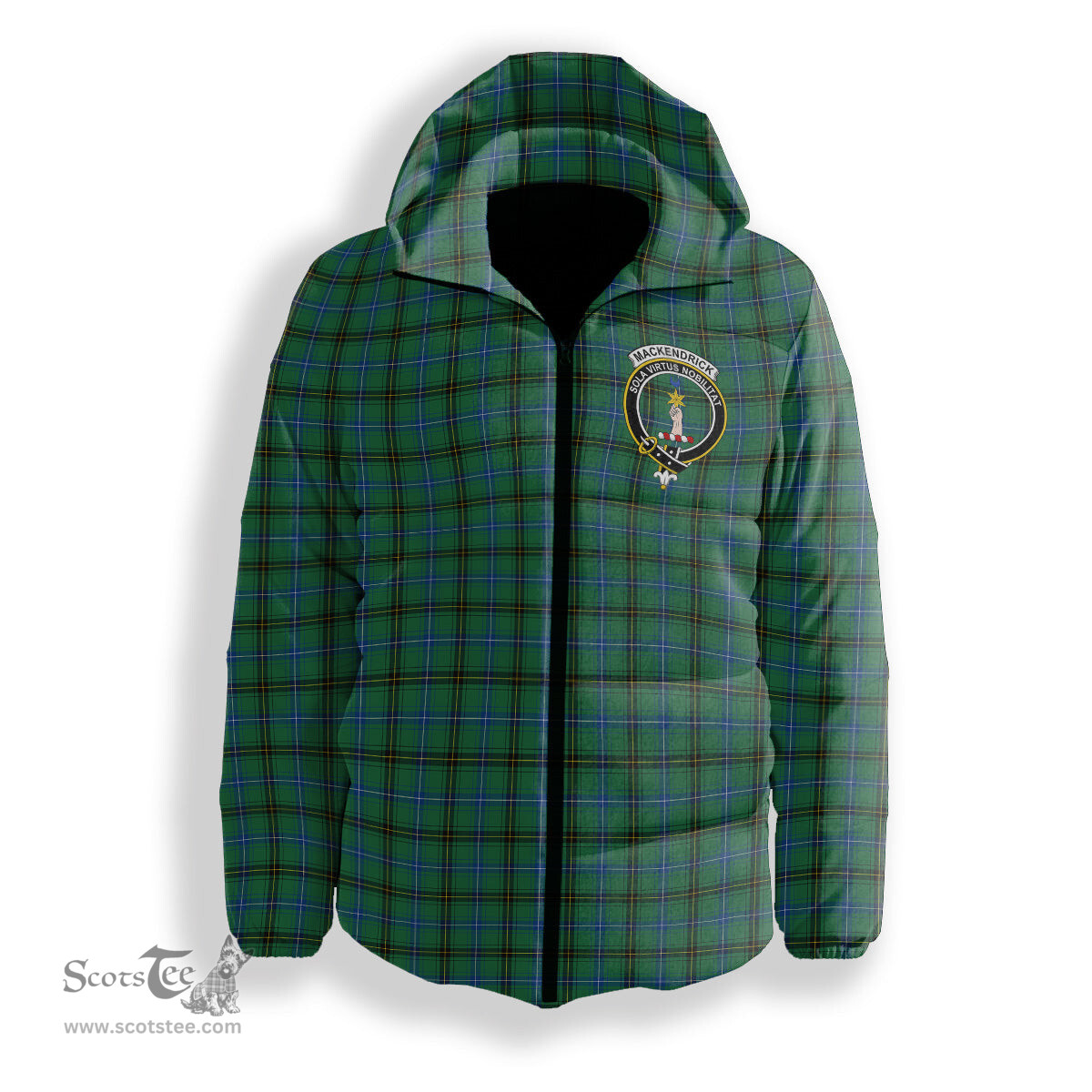 ScotsTee Shop Scottish MacKendrick Ancient Crest Tartan Down Jacket Winter White Duck Down Plaid