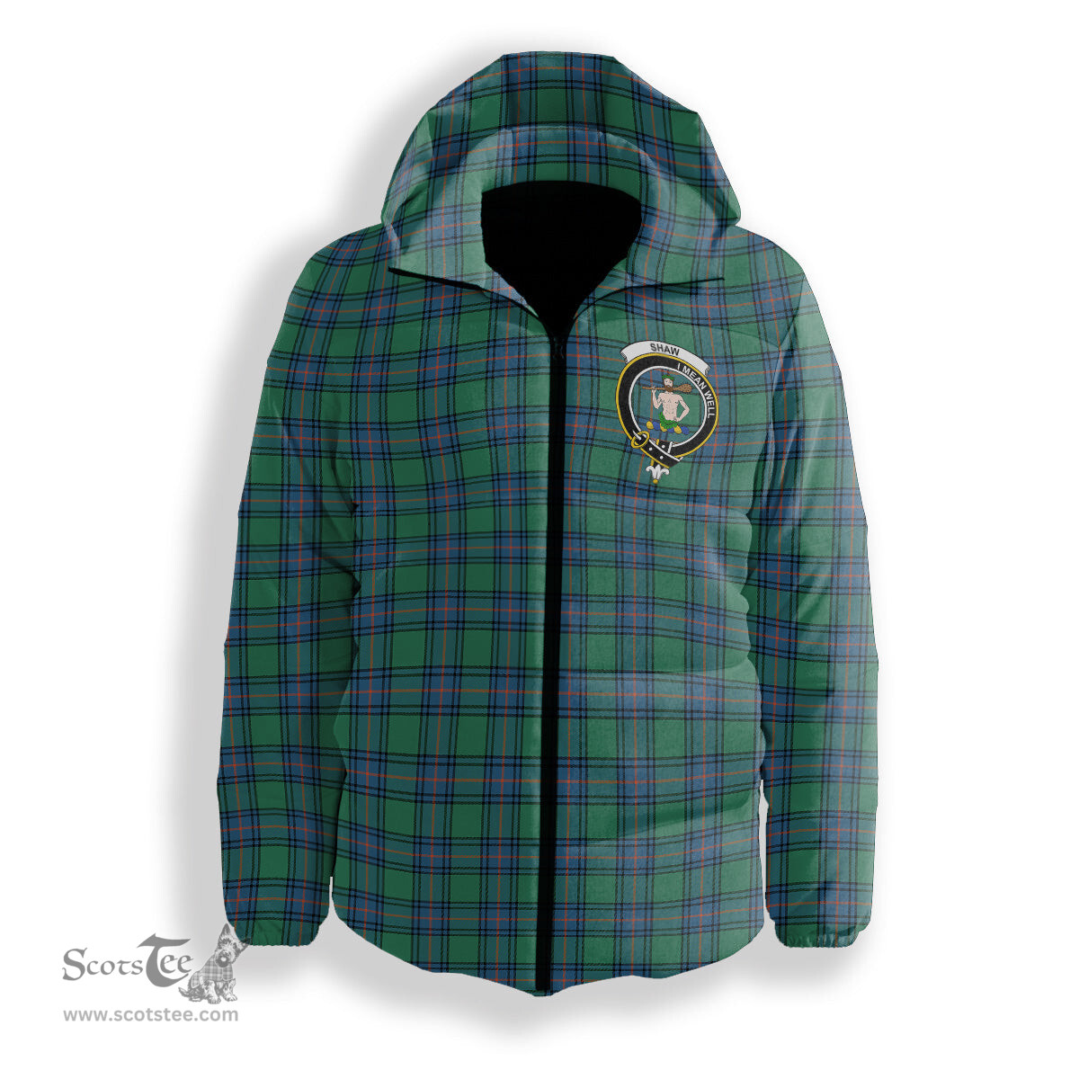 ScotsTee Shop Scottish Shaw Ancient Crest Tartan Down Jacket Winter White Duck Down Plaid