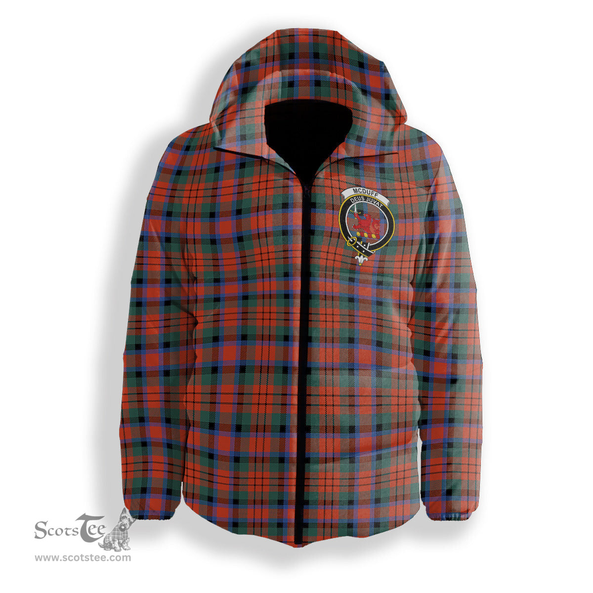 ScotsTee Shop Scottish McDuff Ancient Crest Tartan Down Jacket Winter White Duck Down Plaid