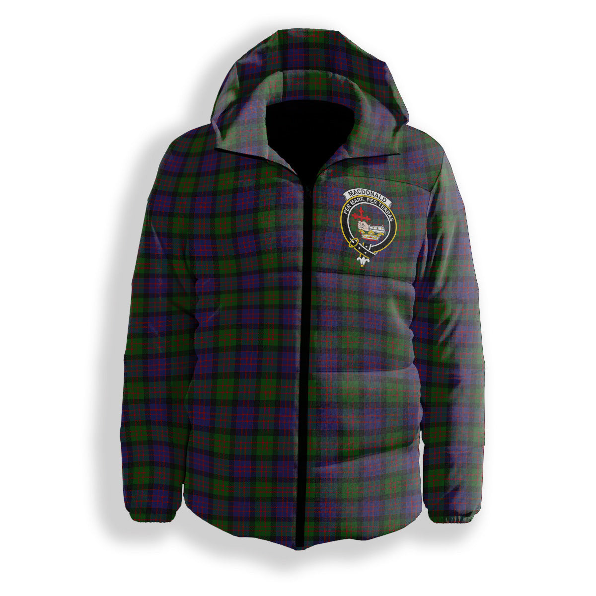 ScotsTee Shop Scottish MacDonald Crest Tartan Down Jacket Winter White Duck Down Plaid