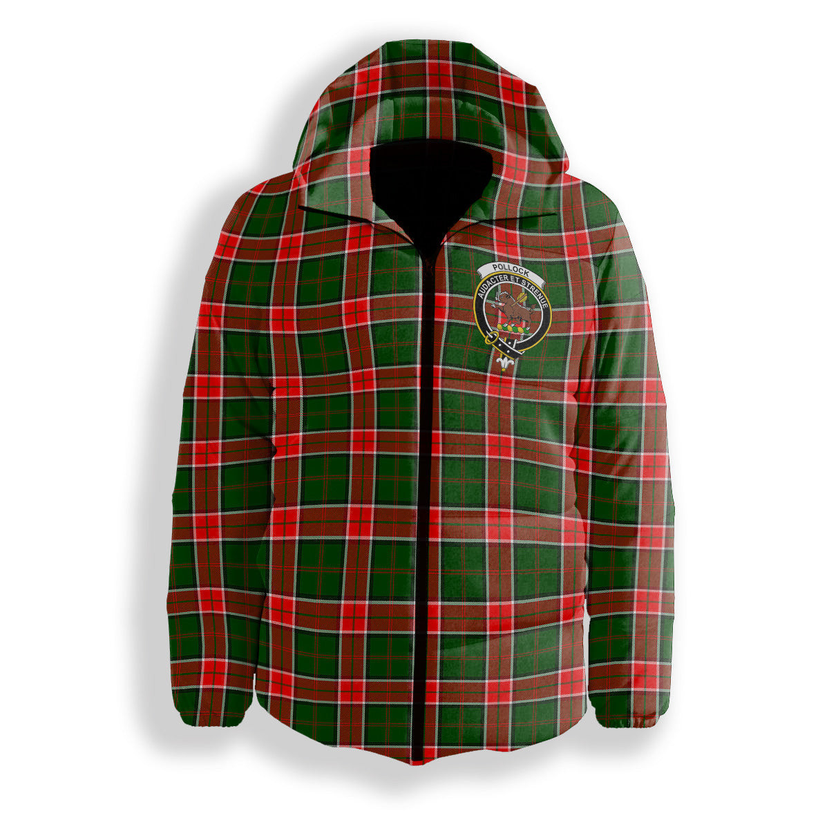 ScotsTee Shop Scottish Pollock Modern Crest Tartan Down Jacket Winter White Duck Down Plaid