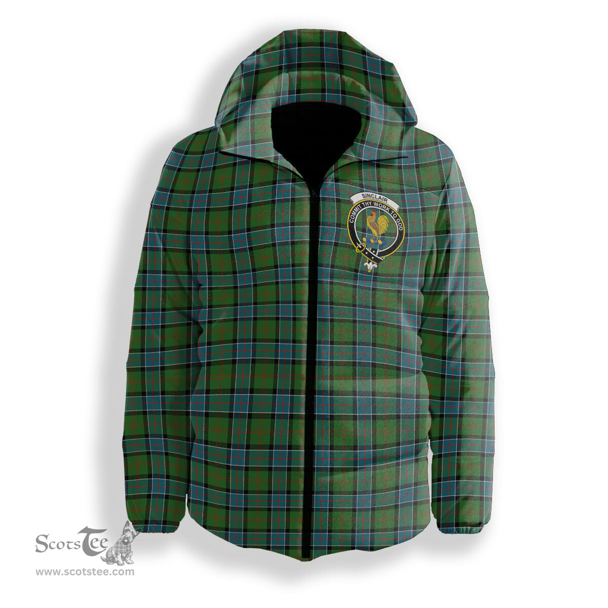 ScotsTee Shop Scottish Sinclair Hunting Ancient Clan Crest Tartan Down Jacket Winter White Duck Down Plaid