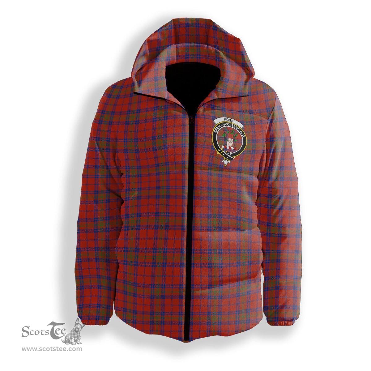ScotsTee Shop Scottish Ross Old Ancient Crest Tartan Down Jacket Winter White Duck Down Plaid