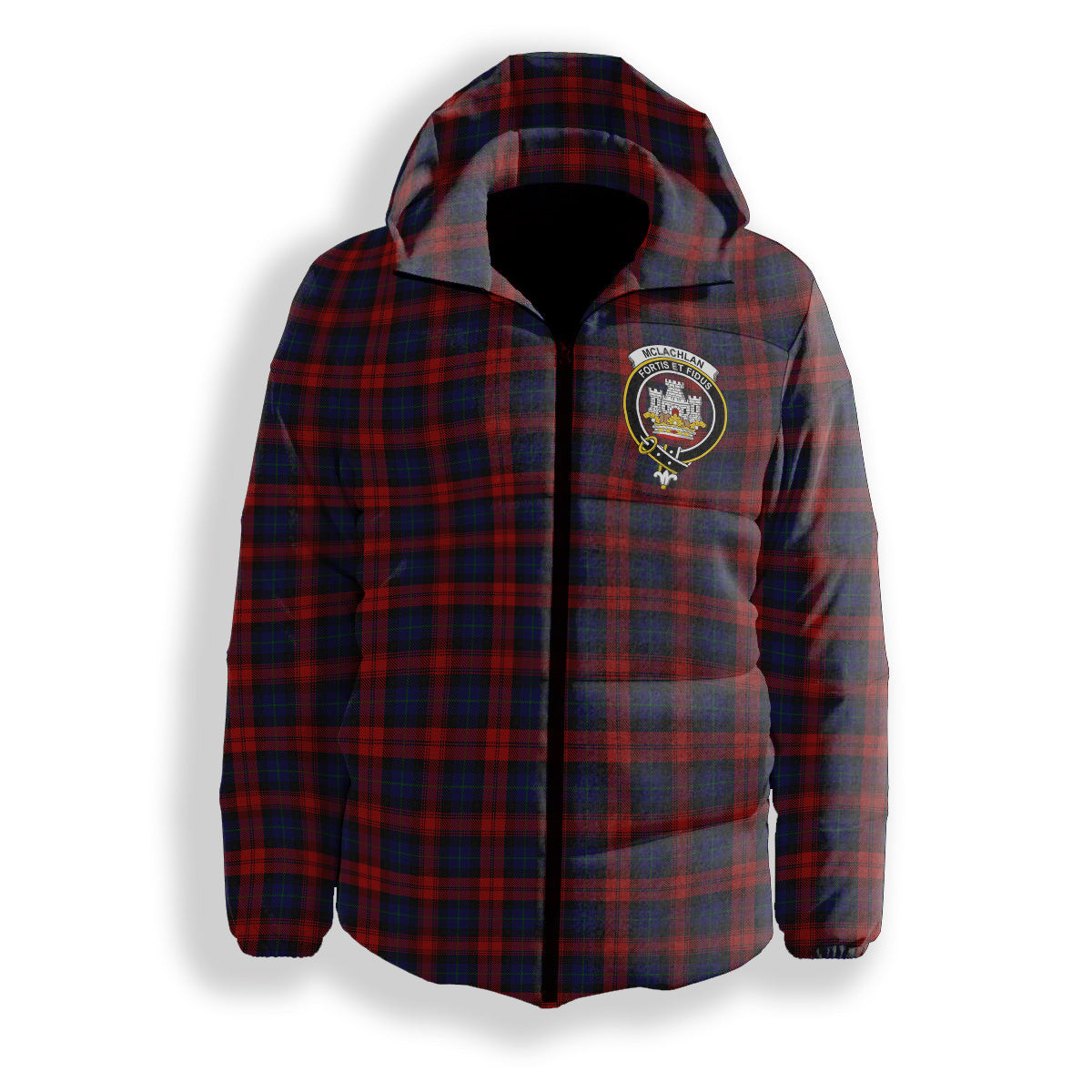 ScotsTee Shop Scottish McLachlan Crest Tartan Down Jacket Winter White Duck Down Plaid