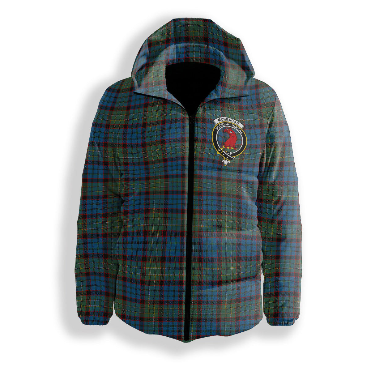 ScotsTee Shop Scottish McNeacail Hunting Crest Tartan Down Jacket Winter White Duck Down Plaid
