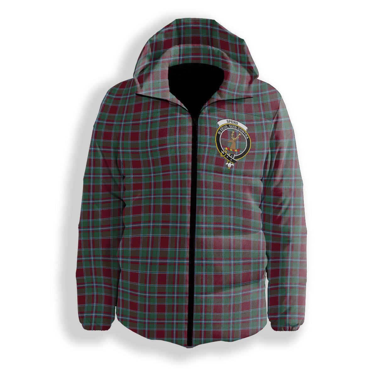 ScotsTee Shop Scottish Spens Crest Tartan Down Jacket Winter White Duck Down Plaid