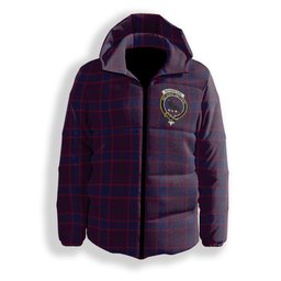 ScotsTee Shop Scottish Rutherford John Crest Tartan Down Jacket Winter White Duck Down Plaid