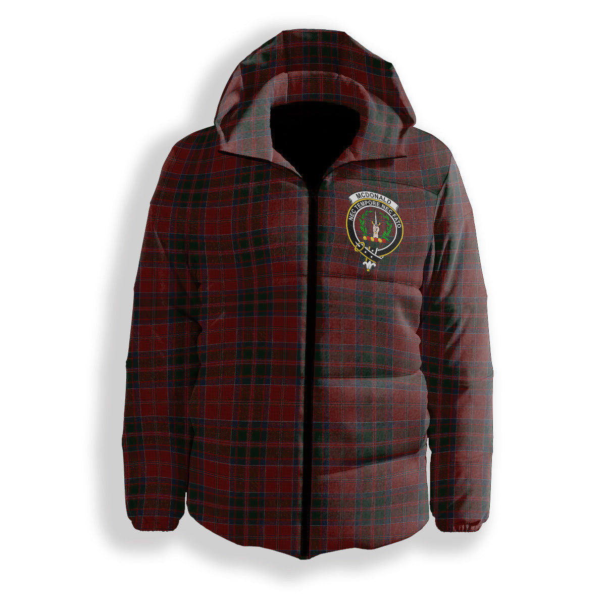 ScotsTee Shop Scottish McDonald of Glencoe Crest Tartan Down Jacket Winter White Duck Down Plaid