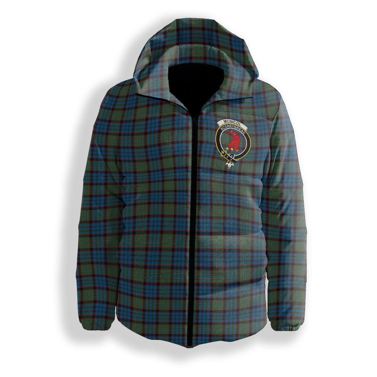 ScotsTee Shop Scottish McNicol Hunting Crest Tartan Down Jacket Winter White Duck Down Plaid