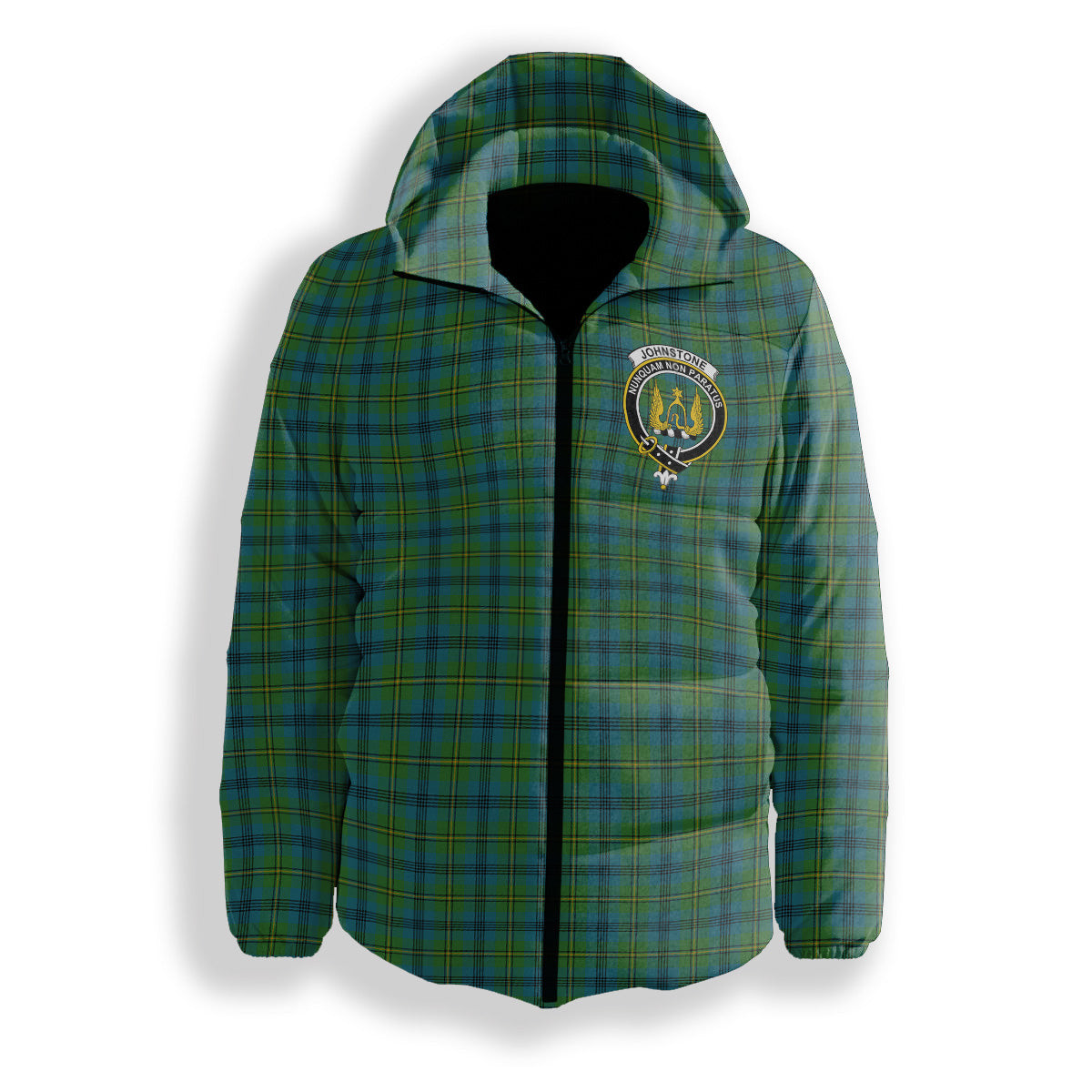 ScotsTee Shop Scottish Johnstone Originaux Ancient Clan Crest Tartan Down Jacket Winter White Duck Down Plaid